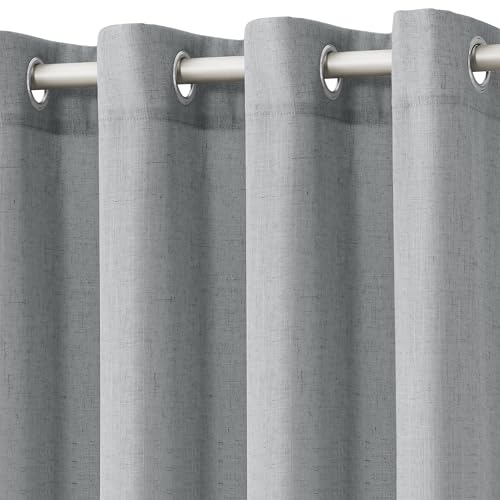 Light Grey Linen Curtains 84 Inches Long for Living Room Grommet Top Semi Sheer Light Filterinig Bedroom Office Window Panels Neutral Tone Modern Minimalist Room Decor Curtain Drapes,2 Panels Sets