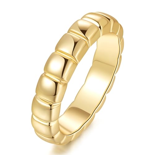 KOOLFIN 14K Gold Rings for Women Non Tarnish Chunky Square Interspaced Womens Gold Rings 5-9 (6)