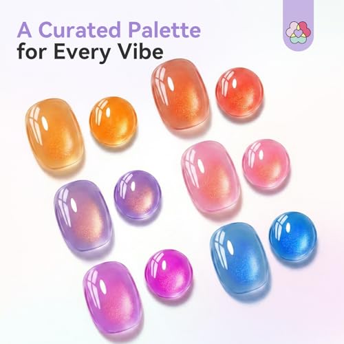 Image of SAVILAND One-Step Gel Nail Polish Pens Set: 6 Caramel Lilac Pink Colors Cateye Gel Polish 3 In 1 Gel Polish Set Base Color Top Gel for Cat-Eye Effect DIY Nail Art Gift Home Travel 4 ml