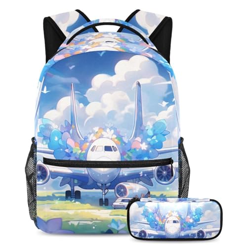 Sac à dos motif avion bleu pour l'école et les sorties de votre ado