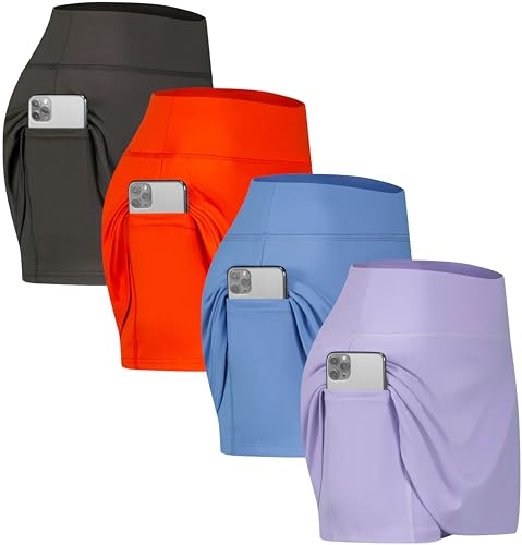 Real Essentials 4 Pack: Women's Active Skort Lightweight Comfy & Breathable Tennis Golf Skirt (Available in Plus Size)
