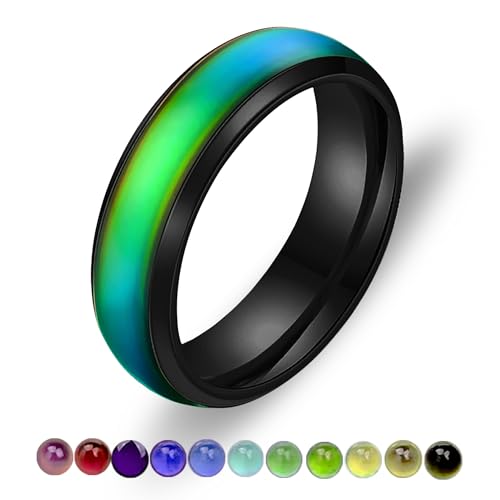 6mm Stainess Steel Band Temprature Sensitive Color Changing Mood Rings for Men Women, His Her Black Rose Gold Plated Anniversary Wedding Birthday Band Rings Y1854-2D