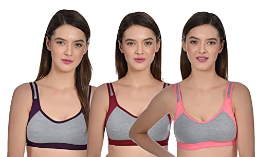 Image of Aimly Women's Cotton Non-Padded Wire Free Full Coverage Bra Purple, Maroon, Pink Size: 34