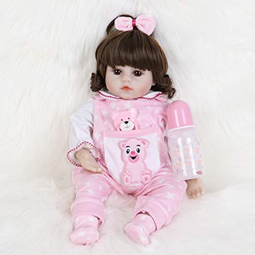 ENADOLL Reborn Baby Doll Realistic Silicone Vinyl Baby Curly Hair Girl 16 inch Weighted Soft Body Lifelike Doll Gift Set for Ages 3+(Curly Hair )