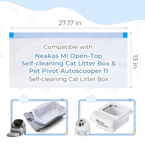 Image of 120 Pack Cat Litter Bags Liners for Neakas M1 and Pet Pivot Autoscooper 11 /12 Open-Top Self-Cleaning Cat Litter Box, Heavy Duty 3 Mil Drawstring Leak-Proof Replaced Waste Bags, 27.17 inch x 13 inch (120)