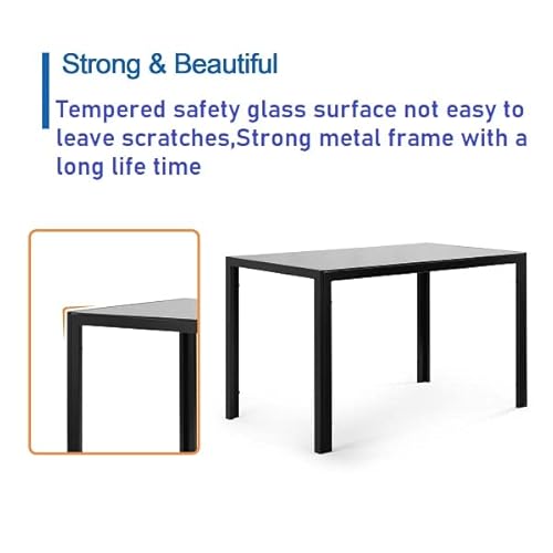 Veryke Kitchen Dining Table Set For 4,Modern Tempered Glass Rectangular Dining Table & 4 Faux Leather Chairs Furniture Set For Kitchen Breakfast, Dining Room (Black) #TOP5