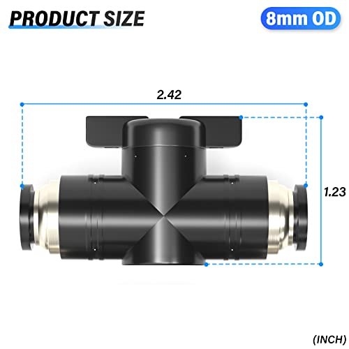 Válvula de bola de 8 mm con conexión rápida para control de flujo de aire ajustable 3