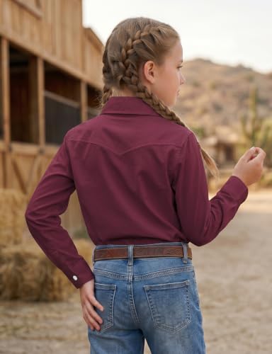 Image of Noomelfish Girls Long Sleeve Western Pearl Snap Button Down Shirt Cowgirl Outfits Blouse Tops (5-14 Years)