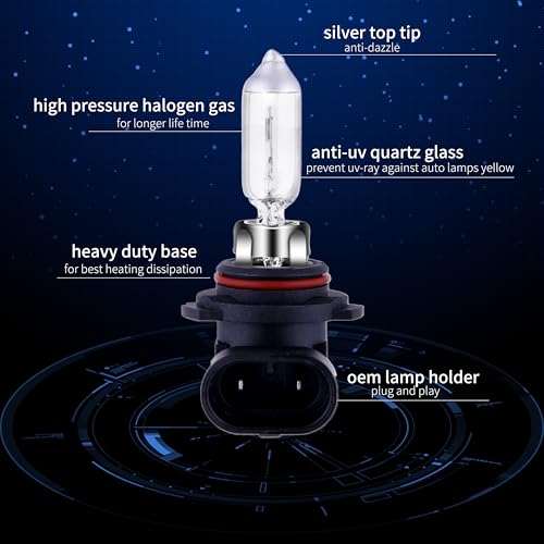 Image of 9006 Headlight Bulbs 200% brightness 4300K White 12V /51W HB4 9006 Bulb Halogen Long Life Replacement P22D (9006 /HB4, 2 Pack)