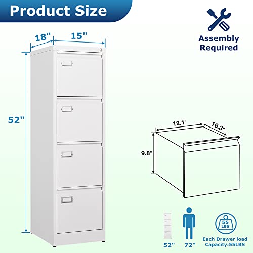 Afaif 4 Drawer File Cabinet With Lock, File Cabinets For Home Office,18" Deep Vertical Metal White File Cabinet Office Storage Cabinet Organizer For Letter/Legal / A4 / F4 Size, And File Folders #TOP2