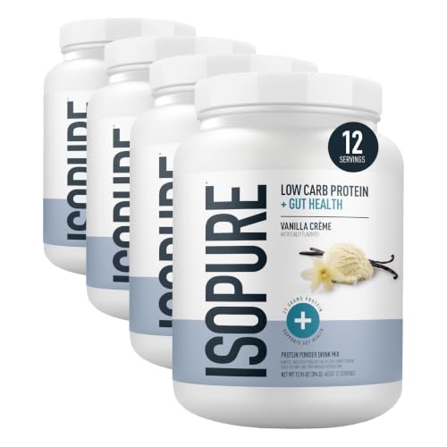 Image of Isopure sopure Protein + Gut Health & Immune Support Powder, Vanilla Creme, 25g Whey Protein with Prebiotics & Vitamins, 12 Servings (Pack of 4)