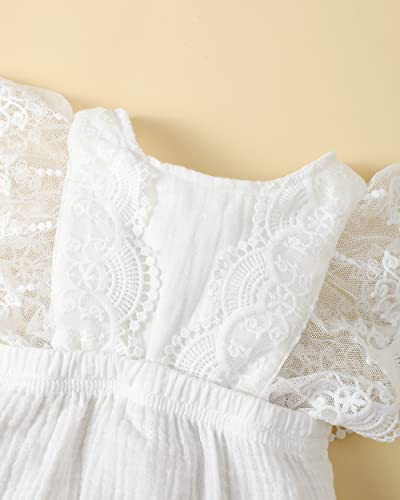 Renotemy Infant Baby Rompers Girl White Lace Onesie Short Sleeve Outfits One-Piece Bodysuit Baby Girl Clothes 3-6 Months Summer #TOP4