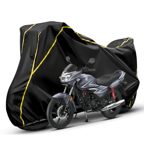 Image of Waterproof Bike Body Cover Compatible with Honda Shine Dustproof Scratchproof - Motorcycle Cover for Two Wheeler, Outdoor Full Cover with UV, Duty, Rain Protection (Black & Yellow) R1