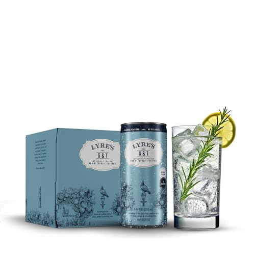 Lyre's Non-Alcoholic G&T 4-Pack, Ready-to-Drink Alcohol-Free Gin & Tonic, Low-Calorie Mocktail, Premium Non-Alcoholic Pre-Mixed Gin Alternative (8.45 Fl Oz x 4)