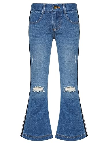 Hularka Kids Girls Ripped Flare Jeans Casual Distressed Bell Bottoms Denim Pants Washed Wide Leg Trousers Jeggings