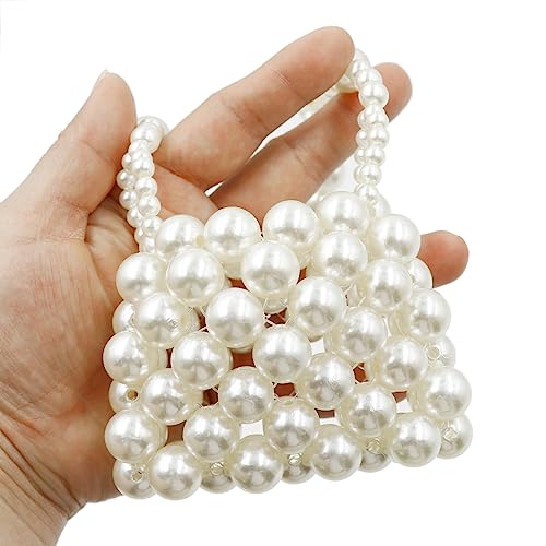 Image of Girls White Beaded Pearl Handbag - Vintage Pearl Clutch Mini Evening Bag for Party Wedding