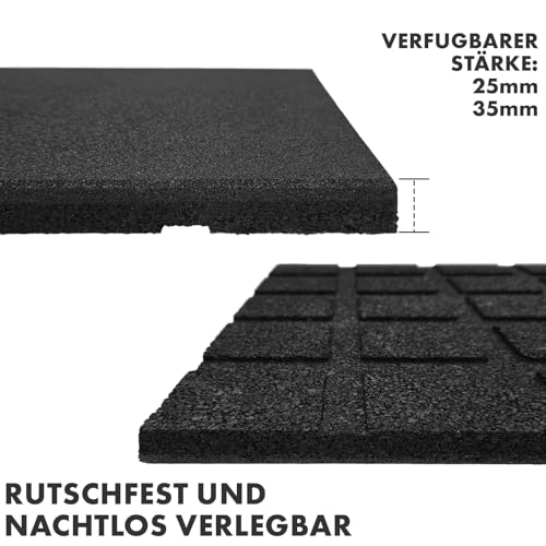 Floordirekt Universelle Schutzmatte, Fallschutzmatte - 50 x 50 x 2,5 cm, Schwarz - wetterfeste Bodenschutzmatte, Gummimatte mit Drainage