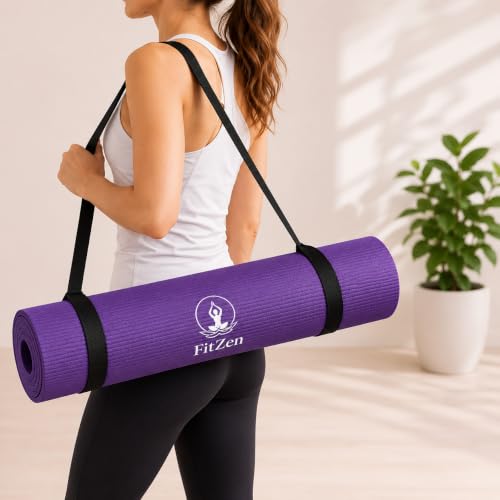 Image of Yoga Mat for Women and Men 6mm with Carry Strap EVA Material Extra Thick Exercise Mat for Workout Yoga Fitness Pilates and Meditation, Anti Tear Anti Slip For Home & Gym Use (Purple, 6mm)