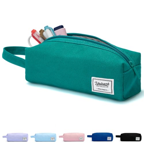 Image of SPACEMATE Pencil Case Pouch Box Bag School Supplies Girls Boys Kids, Cute Preppy Stuff Large Big Capacity Aesthetic Canvas Pen Organizer, Back to College Stationary, Teal, Simple Style, 1200ml