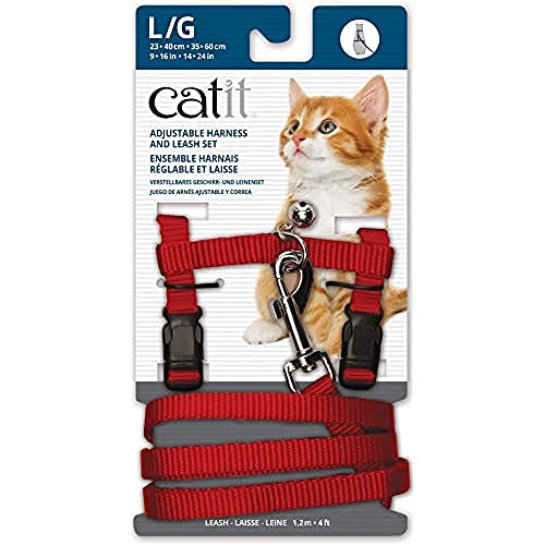 Catit Nylon Adjustable Cat Harness and Leash Set, Large, Red by Catit - Used condition - CA$19.51