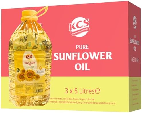 KCS Sunflower Oil, 5L (Pack of 3) | Heart-Healthy Cooking Oil | Source of Vitamin E for Cooking & Frying | Cold-Pressed, Light & Neutral Taste | High Smoke Point