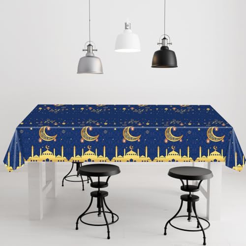 Image of 2 Pack Eid al-Fitr Plastic Table Covers Table Cloths BBQ Picnic Party Table Cloth Blue Table Cover 54 x 108 in