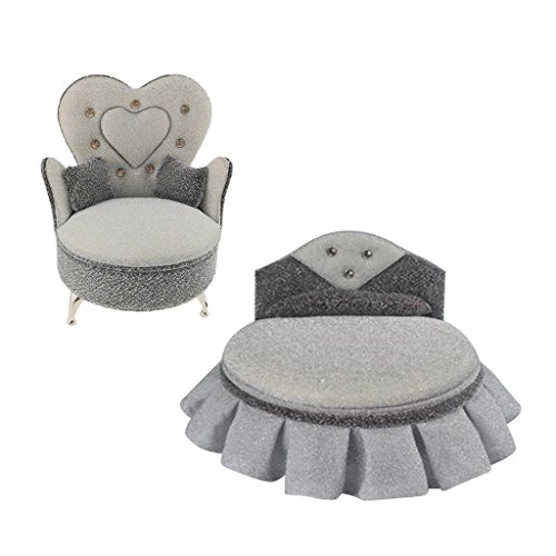 CUTICATE Dollhouse Furniture Miniatures - 1:6 Scale Sofa Chair & Bed Model Openable Dressing Case, Great for Hot Toys Action Figures, for 1/6 BJD Dolls
