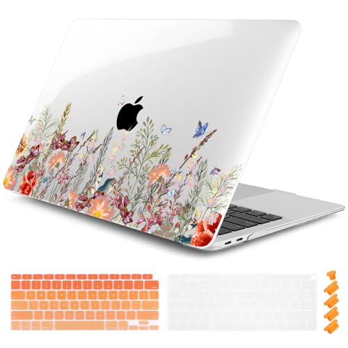 DONGKE Compatible with MacBook Air 13 inch Case 2021 2020 2019 2018 Release A2337 M1 A2179 A1932 with Retina Display & Touch ID, Plastic Hard Shell & Keyboard Cover - Floral Illustration by DONGKE - Used condition - US$16.79