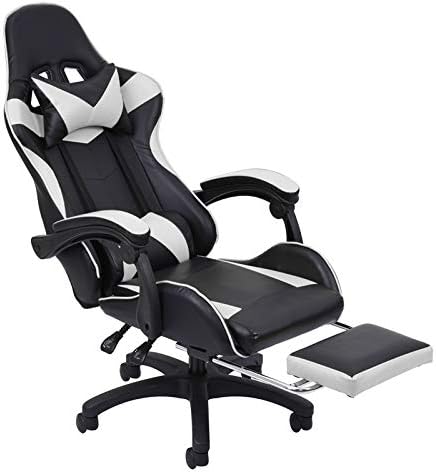 N/AB Gaming Chair with Footrest Adjustable Backrest Reclining Leather-based Workplace Chair (White-6)