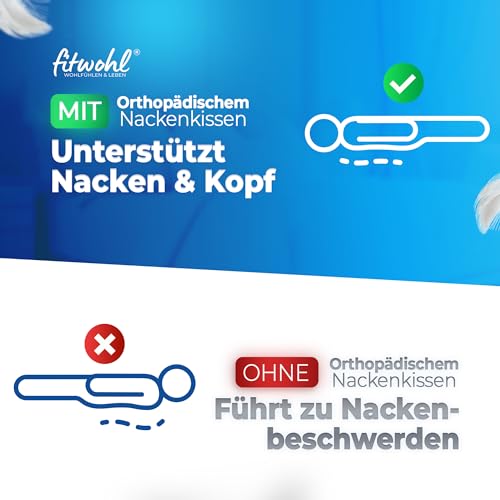 fitwohl® Orthopädisches Memory Foam Kissen für Nackenschmerzen - Ergonomisches Nackenstützkissen - Kopfkissen für Seiten