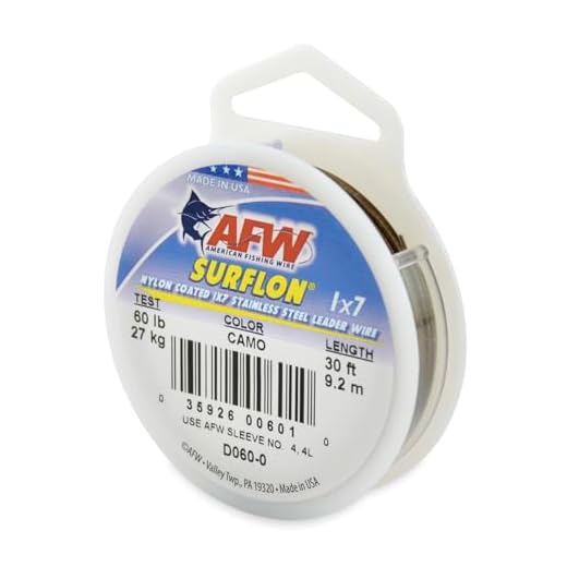 Fio de pesca americano Surflon, fio líder de aço inoxidável 1x7 revestido de nylon, teste de 27 kg, diâmetro de 0,81 cm, camuflagem, 9 m