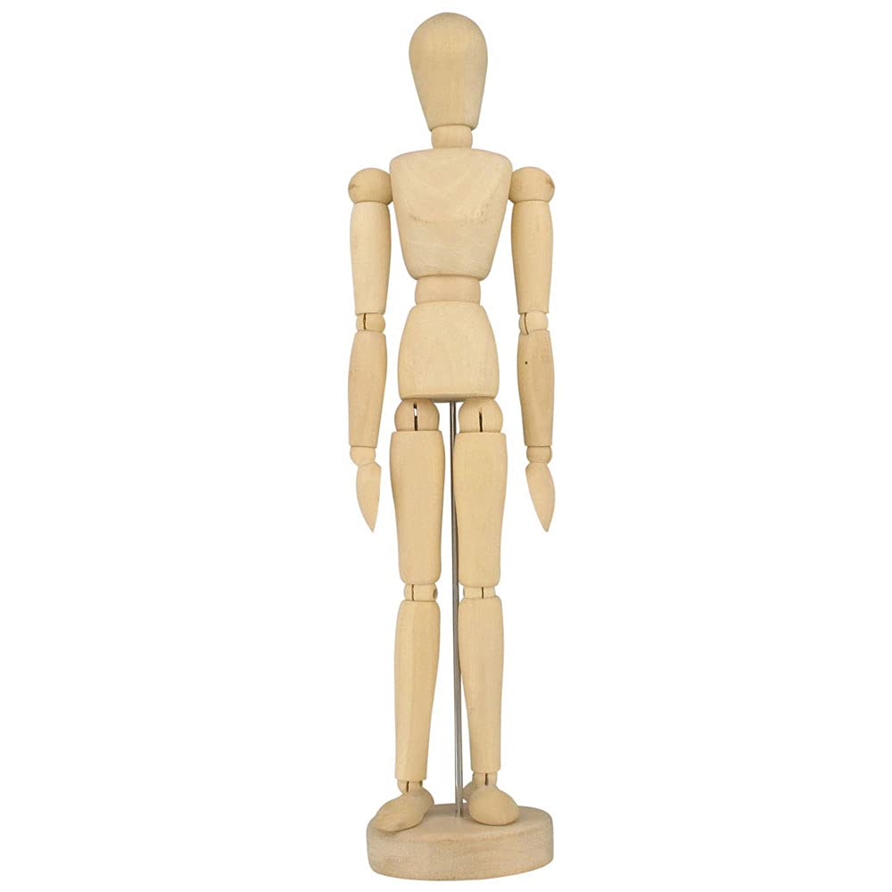 Quickdraw Unisex 12 Inch Wooden Human Body Drawing Mannequin With Stand - Flexible Joints Artist Manikin Wood Model Articulated Art Figure For Sketching & Painting