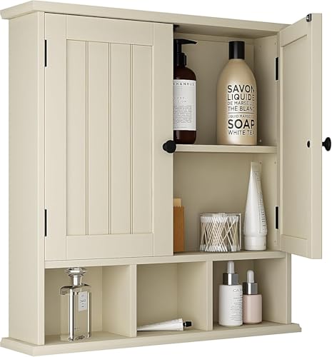 ChooChoo Bathroom Cabinet Wall Mounted 2-Door with 3 Open Shelves，