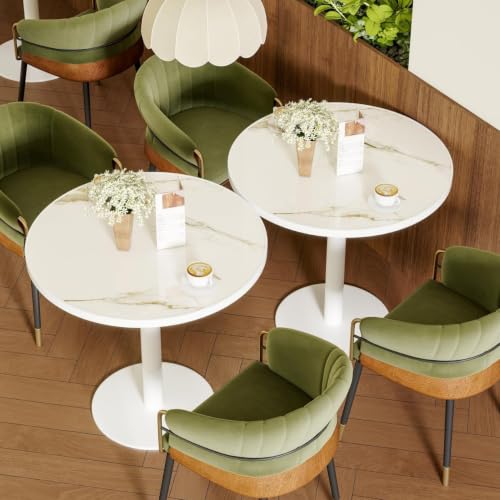 Image of 63 inch Tulip Table, Small Round Dining Table with 1.2 inch Thick Sintered Stone Tabletop and Golden Metal Pedestal Base, Bistro Table for Diner, Bar, Restaurant, kitchen, Bakery, Apartment (Marble Platinum)