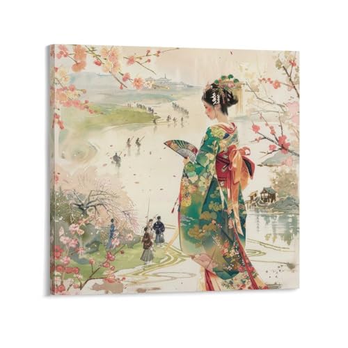 令和の浮世絵 和風 絵画 江戸 掛け軸 舞子 着物 女性 ポスター (68) 印刷 壁アート 油彩画 モダン 誕生日ギフト すぐに掛けられます24x24inch(60x60cm)