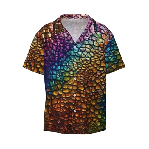 WenDang Classic Snake Skin - Camisa hawaiana de manga corta para hombre, estilo informal, para verano, playa, manga corta, con botones, Negro, M