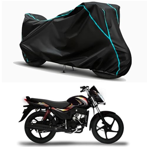 Image of Waterproof Bike Body Cover Compatible for | Mahindra Pantero | Taffeta Fabric, Sky Piping Design, Bottom Elastic Fit | Dustproof, Sun UV & Rain Protection for All Weather.