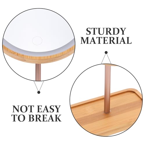 Espejo de maquillaje LED de madera Toyvian con batería y bandeja para mesa tocador 4