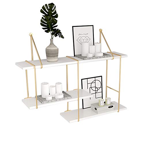 Étagère murale longue blanc et or au design suspendu chic et épuré