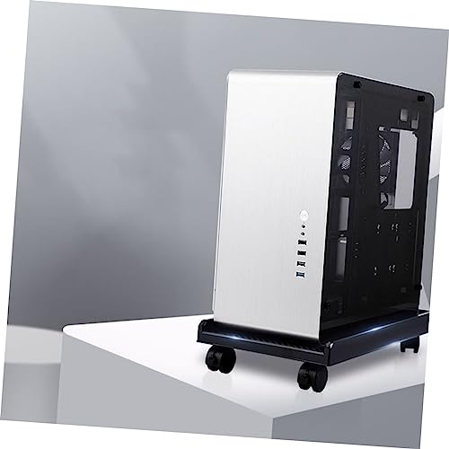 Soporte móvil para CPU con ruedas y freno, estante negro de ABS para torre de computadora | Base estable, orificios para disipación de calor, esquinas redondeadas, columna inferior reforzada, uso para oficina o hogar miniatura 4