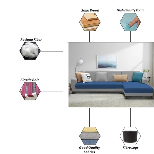 Image of Kraven RHS 6 Seater L Shape Sofa Set for Living Room (Blue Grey Fabric) Premium Fabric Sofa