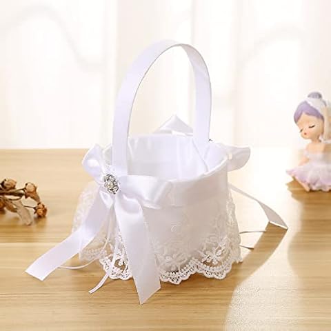 LUNLUN HOME Flower Girl Basket Wedding Basket Flower Girl Baskets for Weddings Wedding Flower Basket (Lace) Cover