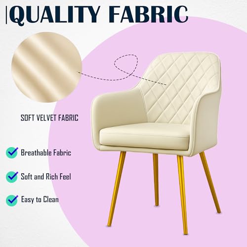 Image of Set of 2 Accent Chair for Living Room | Modern Armchair in Soft Velvet Fabric with Sturdy Legs | Premium Chair for Home Living Room Bedroom Restaurent | (Gold Legs, White Burfi Design)