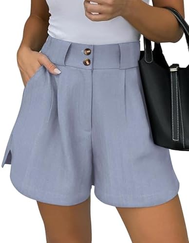 KIRUNDO Womens Shorts Dressy Casual 2026 Trendy Summer Elastic High Waisted Pleated Side Slit Business Work Shorts Pockets