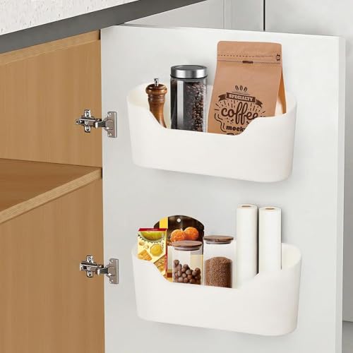 Farnirvana Set di 2 Portaoggetti da Parete Autoadesivi, Scatola di Archiviazione Porta Cucina, Organizzatore Trucchi, per Armadio, Bagno, Frigorifero, Piccoli Oggetti