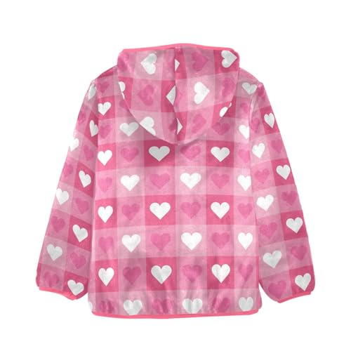 OTVEE Valentine Pink Heart Plaid Kids Hoodie Jacket Fall Spring Full Zip Warm Outwear Coat2