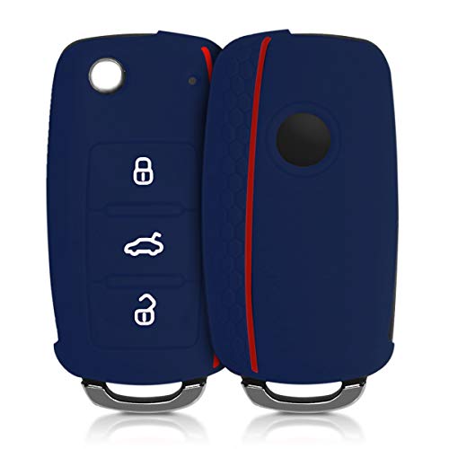 kwmobile Funda de Silicona Compatible con VW Skoda Seat Llave de Coche de 3 Botones - Carcasa Suave de Silicona - Case Mando de Auto Azul...