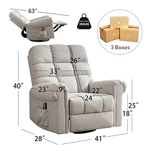 Anj Oversized Rocker Recliner Chair With Massage And Heat, Manual Overstuffed Swivel Recliners For Big Man, Large Glider Rocking Reclining Chairs For Living Room, Cream White #TOP1