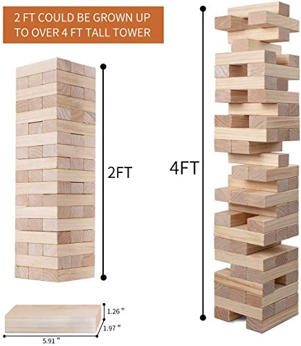 Petgirl Giant Tumble Tower, Pine Wooden Topple Game Classic Block Stacking For Kids Adults Family, 54 Pcs #TOP2