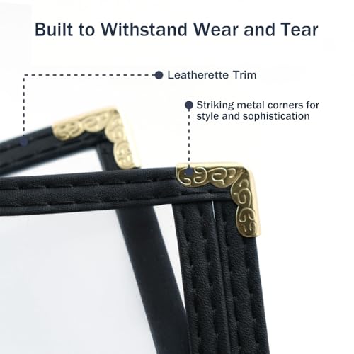 Image of Goodsmart Restaurant Menu Covers - 25 Pack Black 4-View 8.5 inch x 14 inch, Side-Loading Vinyl & Plastic Menu Holders, Clear Menu Sleeves, Leather-Style Cafe Covers with Gold Corners